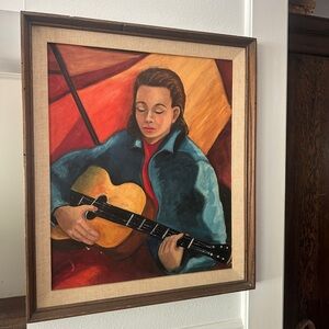 Vibrant Portrait Art with Guitar signed painting